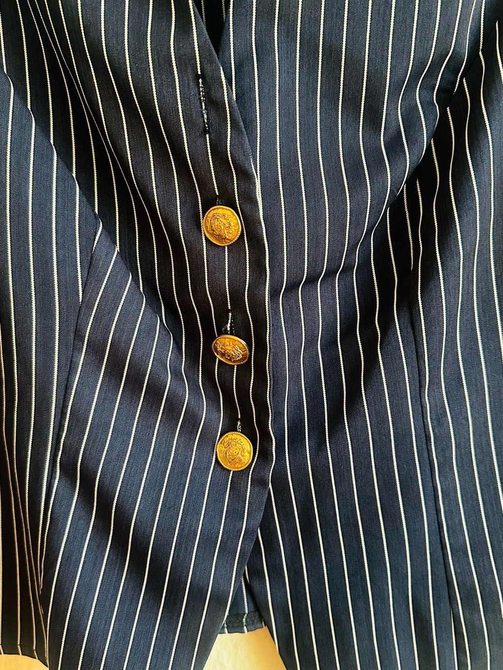 Men's Navy Pinstripe Vest with Gold Buttons